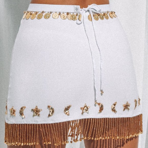 HER PONY Nevada Shimmy Jingle Star and Moon White/Gold Festival Skirt - Picture 7 of 9